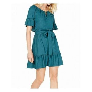 Michael Kors Small Teal Ruffled Short Sleeve Dress